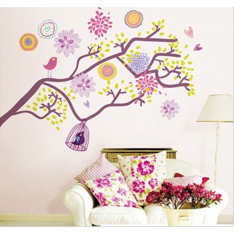 Colorful Bohemian Birdcages and Branch Wall Sticker